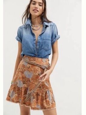 Anthropologie Rust Floral Skirt